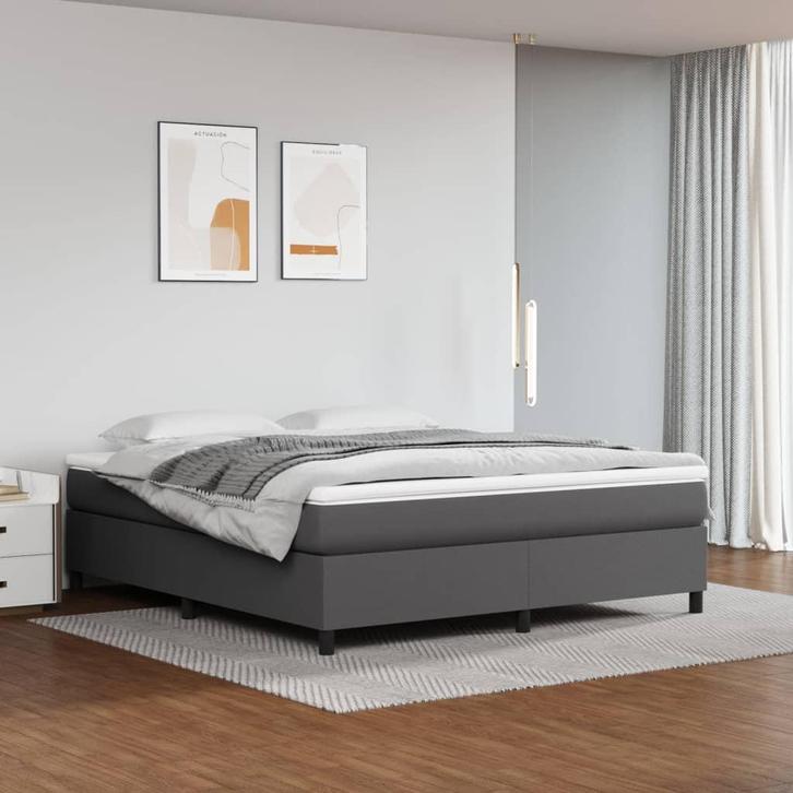 vidaXL Boxspring bed kunstleer grijs 180x200 cm, Huis en Inrichting, Slaapkamer | Bedden, Nieuw, Verzenden