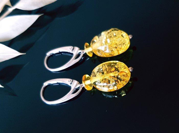 Boucles doreilles en ambre baltique naturel - argent -, Verzamelen, Mineralen en Fossielen