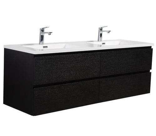 Badkamermeubel Set Angela 140cm Zwart Houtnerf, Huis en Inrichting, Badkamer | Badkamermeubels, Nieuw, Verzenden