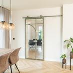 Stalen Schuifdeur - Olijfgroen - 5 Vlaks rond - Helder glas, Doe-het-zelf en Bouw, Raamkozijnen en Schuifdeuren, 75 tot 150 cm