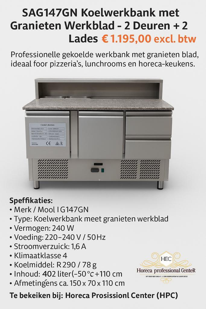 Koelwerkbank met Granieten Werkblad, Zakelijke goederen, Horeca | Keukenapparatuur, Ophalen of Verzenden