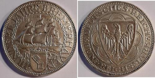 Duitsland 5 Reichsmark Bremerhaven 1927a vorzueglich/stem..., Timbres & Monnaies, Monnaies | Europe | Monnaies non-euro, Envoi