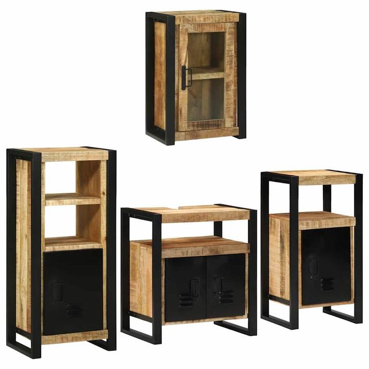 vidaXL Badkamermeubel Set met plank 4 pcs Bruin Massief, Huis en Inrichting, Badkamer | Badkamermeubels, Nieuw, Verzenden
