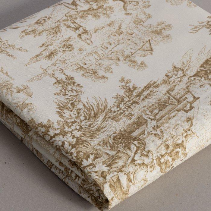 Toile de Jouy Beige - Franse elegantie - Meubelstof - 250 cm, Antiek en Kunst, Antiek | Tapijten, Tafelkleden en Textiel