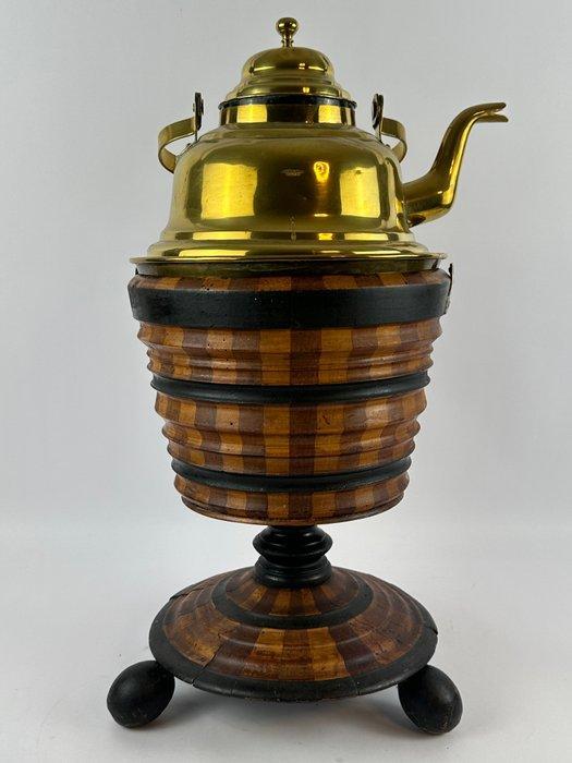 Theeketel - Hout, Messing - Een theestoof en een ketel, Antiek en Kunst, Antiek | Overige Antiek