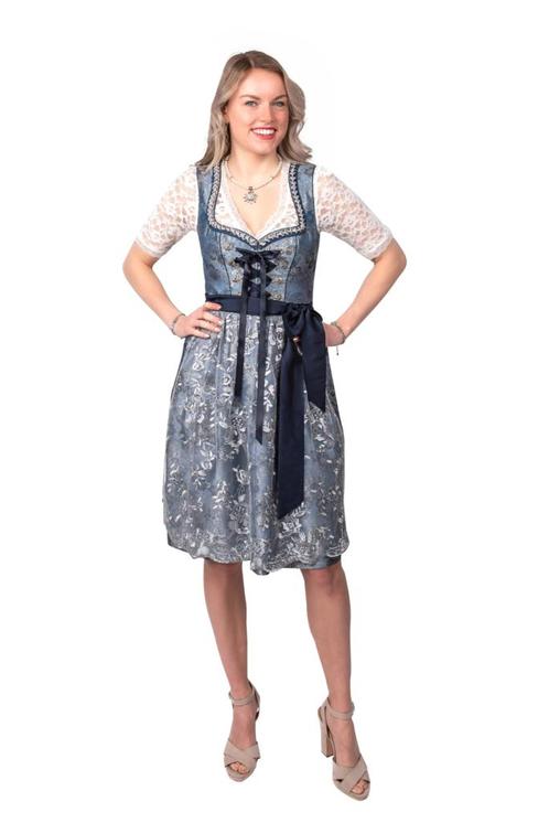 Dirndl 2-teilig, blau/grau Blumen, Hobby en Vrije tijd, Feestartikelen, Nieuw, Verzenden