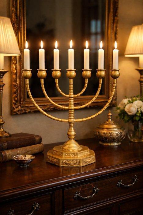 Kandelaar - Messing - Menora gegoten messing, Antiquités & Art, Antiquités | Livres & Manuscrits