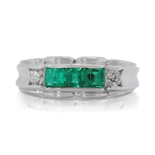 Ring Platina -  0.93ct. tw. Smaragd - Diamant, Handtassen en Accessoires, Ringen