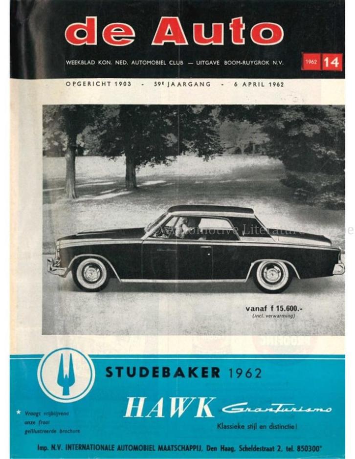 1962 DE AUTO MAGAZINE 14 NEDERLANDS, Boeken, Auto's | Folders en Tijdschriften