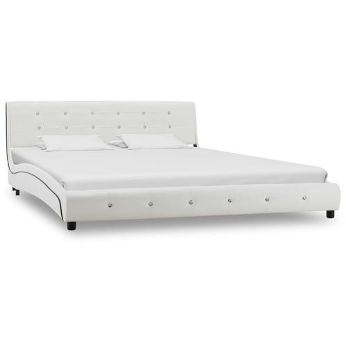 vidaXL Cadre de lit Blanc Similicuir 160x200 cm, Maison & Meubles, Chambre à coucher | Lits, Neuf, Envoi
