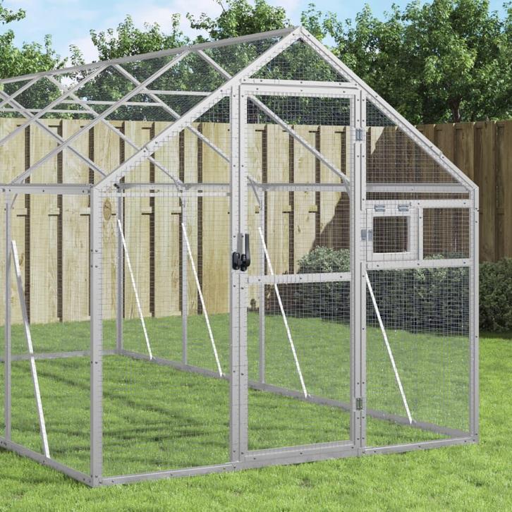 vidaXL Volière 1,79x4x1,85 m aluminium zilverkleurig, Dieren en Toebehoren, Vogels | Toebehoren, Nieuw, Verzenden