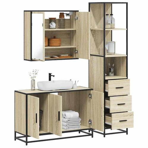 vidaXL 3-delige Badkamermeubelset bewerkt hout sonoma, Huis en Inrichting, Badkamer | Badkamermeubels, Nieuw, Verzenden