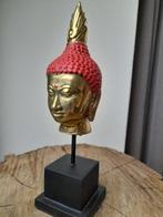 Bronzen boeddha hoofd - op metalen/houten standaard - Buddha