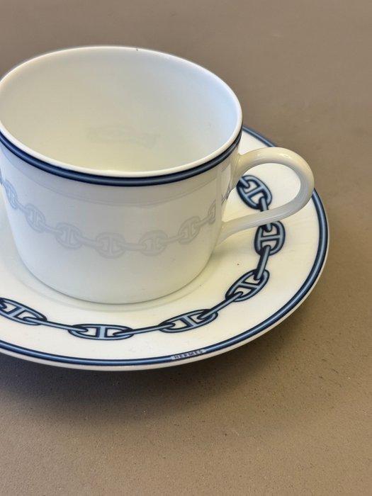 Hermès - Kop en schotel - Chaine dancre - bleu - Porselein, Antiek en Kunst, Antiek | Meubels | Tafels