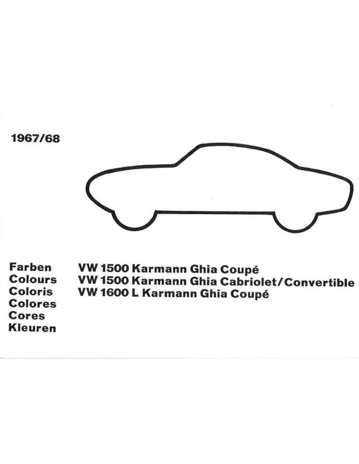 1967/68 VOLKSWAGEN KARMANN GHIA KLEUREN EN BEKLEDING, Boeken, Auto's | Folders en Tijdschriften