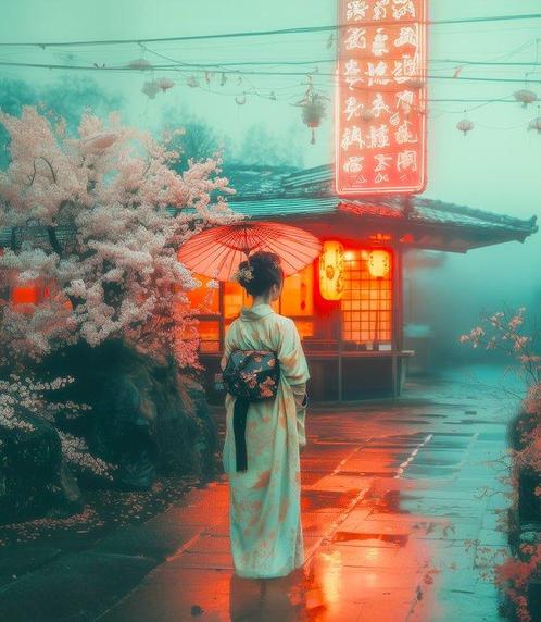 La chibroneuse - Sous les Lanternes de Kyoto - XL, Antiek en Kunst, Kunst | Schilderijen | Modern