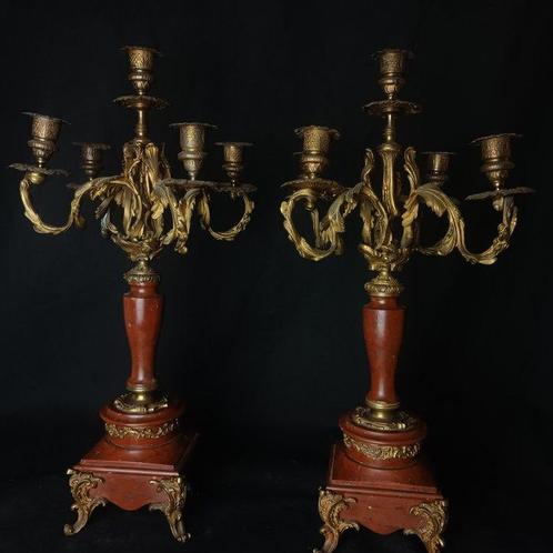 Kaarsenhouder Set kandelaars met vijf armen in verguld brons, Antiek en Kunst, Curiosa en Brocante