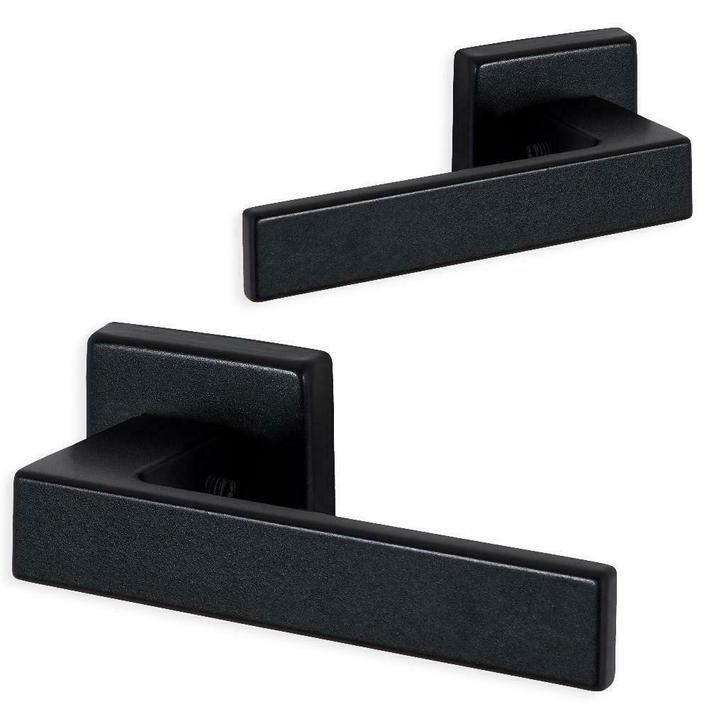 Deurklink set ELIOT mat zwart op rozet, zwart deurbeslag, Doe-het-zelf en Bouw, Hang- en Sluitwerk, Klink of Kruk, Nieuw, Overige materialen