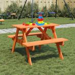 vidaXL Picknicktafel voor 4 kinderen met parasolgat massief, Tuin en Terras, Verzenden, Nieuw