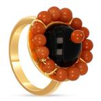 Bague - 18 carats Or jaune, Ambre Corail, Handtassen en Accessoires, Antieke sieraden