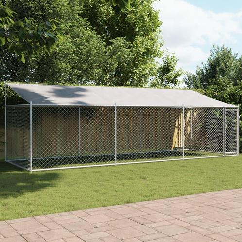 vidaXL Cage pour chien avec toit et porte gris 6x2x2 m, Dieren en Toebehoren, Hondenhokken, Verzenden