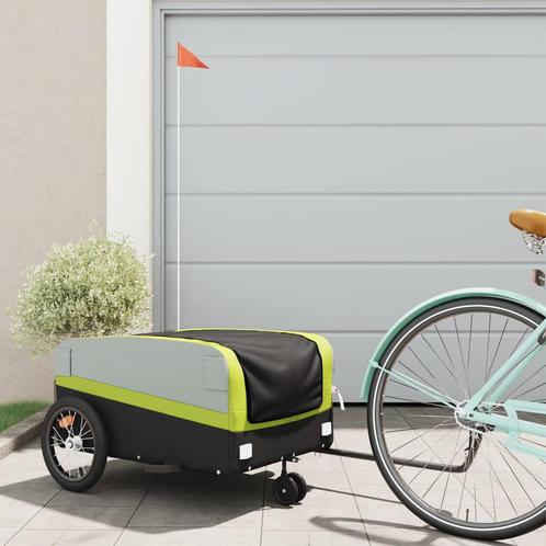 vidaXL Fietstrailer 45 kg ijzer zwart en groen, Fietsen en Brommers, Fietsaccessoires | Aanhangwagens en Karren, Nieuw, Verzenden