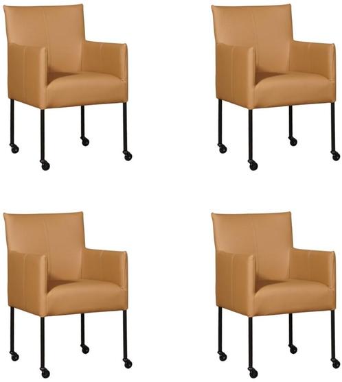 Set van 4 Bruine leren moderne kuipstoel - poot rond zwart, Maison & Meubles, Chaises, Enlèvement ou Envoi