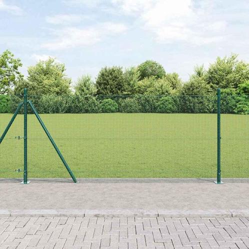 vidaXL Hek met Palen Groen 1 x 100 m Staal, Tuin en Terras, Tuinhekken en Hekwerk, Nieuw, Verzenden