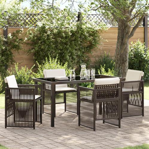 vidaXL 5-delige tuinset met kussens in bruin poly rattan, Tuin en Terras, Tuintafels, Nieuw, Verzenden