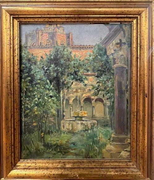 Escuela impresionista (XIX-XX) - Vista desde el claustro, Antiek en Kunst, Kunst | Schilderijen | Klassiek