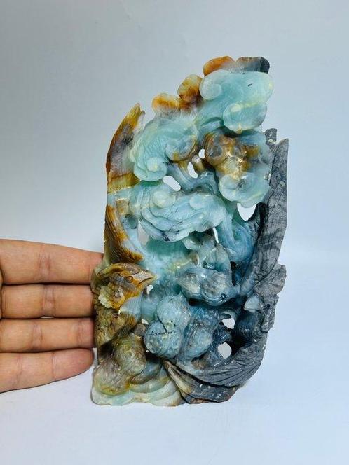 Handgezaagde Amazoneitenschilderij – Vogels tussen Bloesems, Verzamelen, Mineralen en Fossielen