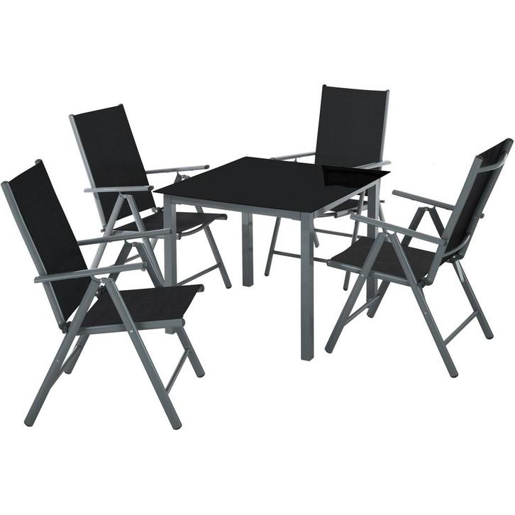 tectake Aluminium zitgroep 4+1 - antraciet, Tuin en Terras, Tuinsets en Loungesets, Verzenden