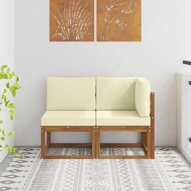 vidaXL Buiten Midden en Hoek Sofa 2 Stuk Natuurlijk en Crème, Jardin & Terrasse, Ensembles de jardin, Envoi