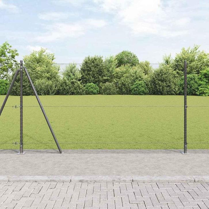 vidaXL Hek met Palen Grijs 1.2 x 25 m PVC-gecoat staal, Tuin en Terras, Tuinhekken en Hekwerk, Nieuw, Verzenden