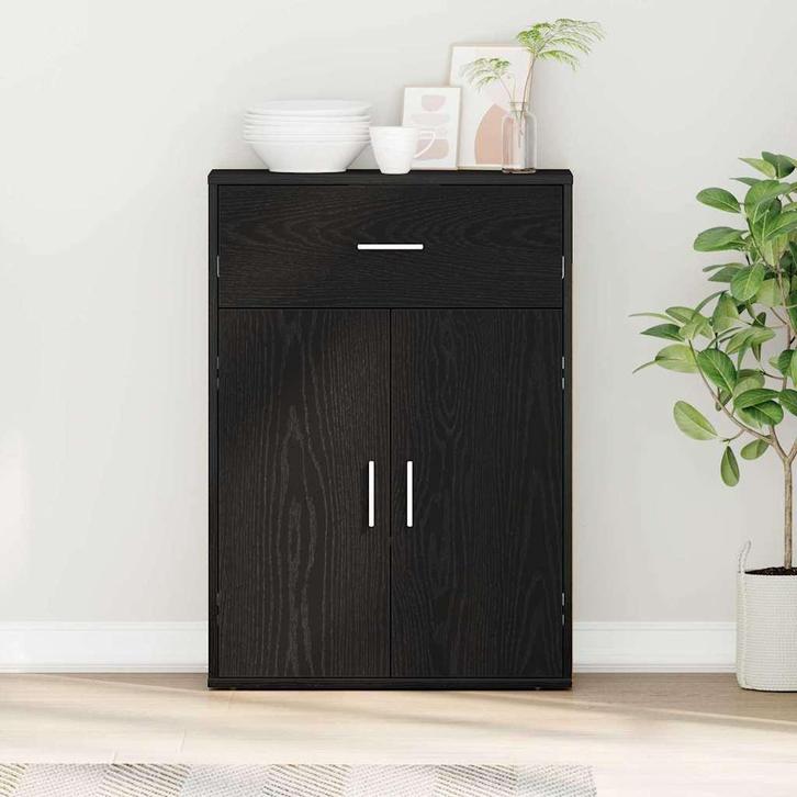 vidaXL Dressoir met lade Zwart eiken 79 x 38 x 80 cm Bewerkt, Huis en Inrichting, Kasten | Dressoirs, Nieuw, Verzenden