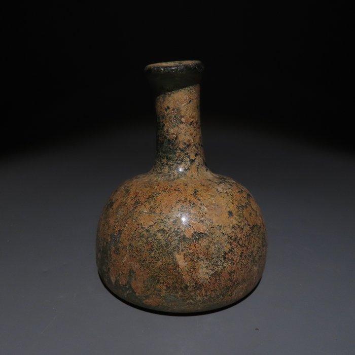 Oud-Romeins Glas Flesje. 3e eeuw n.Chr. Hoogte 8 cm. (Zonder, Verzamelen, Mineralen en Fossielen