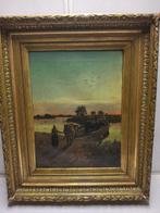 École belge (XIX) - Overzetboot met koeien, Antiek en Kunst, Kunst | Schilderijen | Klassiek