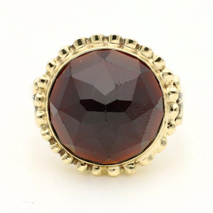 Ring - 14 karaat Geel goud Granaat, Handtassen en Accessoires, Ringen