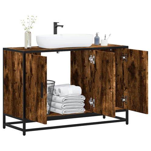 vidaXL Wastafelkast 90x33x60 cm bewerkt hout gerookt, Huis en Inrichting, Badkamer | Badkamermeubels, Nieuw, Verzenden