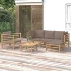 vidaXL 6-delige Loungeset met kussens bamboe taupe, Tuin en Terras, Verzenden, Nieuw, Loungeset
