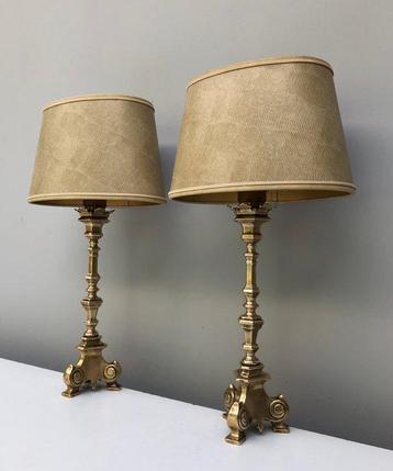 Tafellamp - Leder, Messing - Twee tafellampen