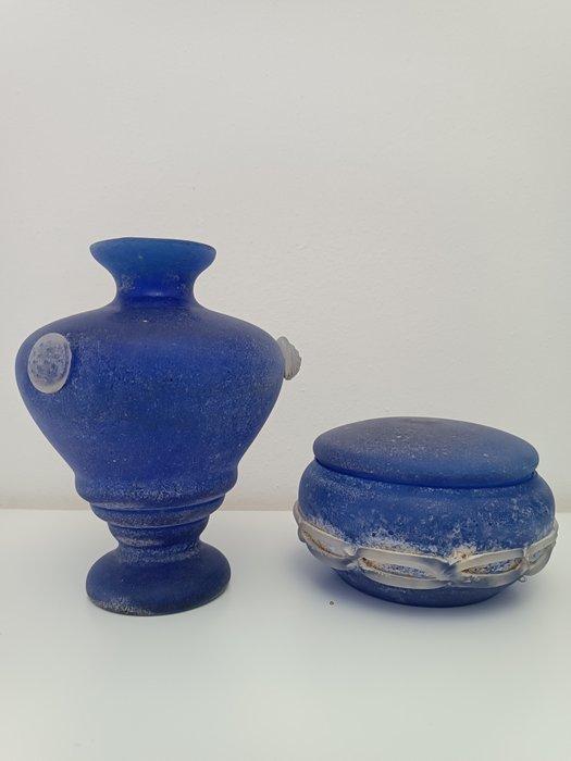 Vetro scavo vetreria murano.vaso h cm 21,portagioie larg cm, Antiek en Kunst, Antiek | Glaswerk en Kristal