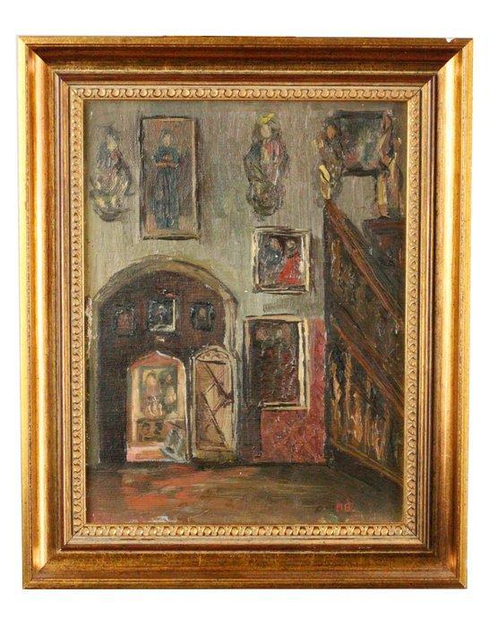 Duitse school (XX) - Kircheninneres - NO RESERVE, Antiek en Kunst, Kunst | Schilderijen | Klassiek