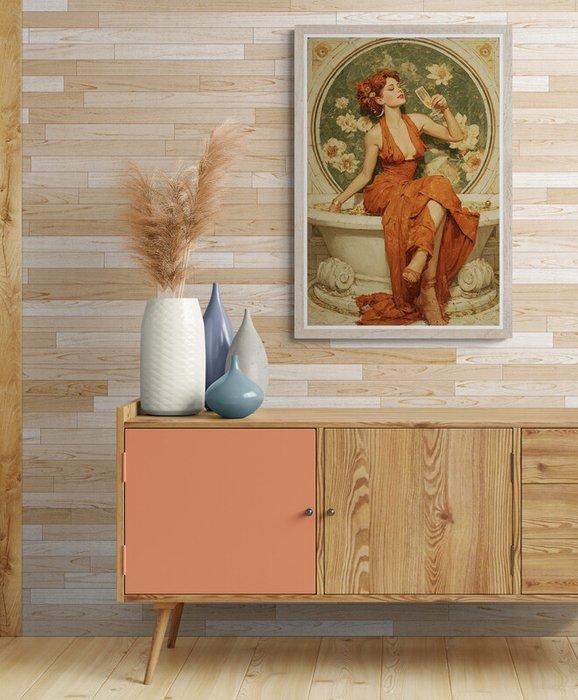 I_KONIQ - Sensual redhead woman enjoy champagne in Mucha, Antiek en Kunst, Curiosa en Brocante