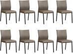 Set van 8 Grijze leren moderne eetkamerstoelen - poot, Nieuw, Vijf, Zes of meer stoelen, Modern, Leer