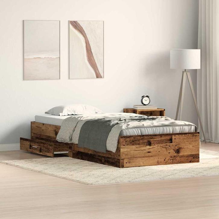 vidaXL Bedframe met lade met opslag Oud Hout 100 x 200 cm, Huis en Inrichting, Slaapkamer | Bedden, Nieuw, Verzenden