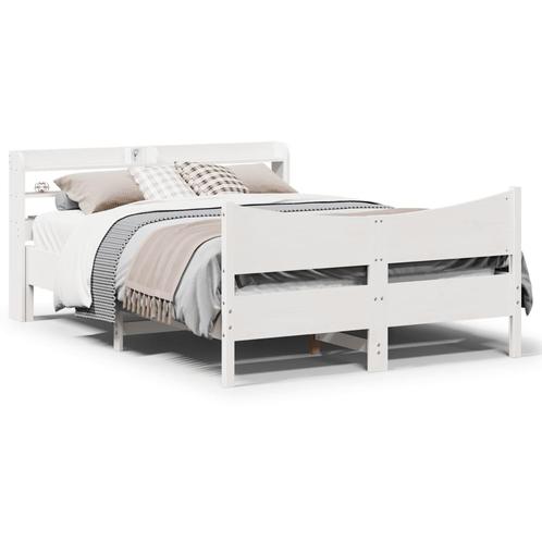 vidaXL Bedframe met hoofdbord massief grenenhout wit 120x200, Huis en Inrichting, Slaapkamer | Bedden, Nieuw, Verzenden