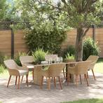 vidaXL Tuin Eettafel Set met kussen 7 pcs Beige poly rattan, Tuin en Terras, Verzenden, Nieuw