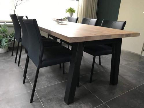 Set van 6 leren eetkamerstoelen - zwart leer - Echt leer,, Huis en Inrichting, Stoelen, Overige kleuren, Nieuw, Leer, Ophalen of Verzenden