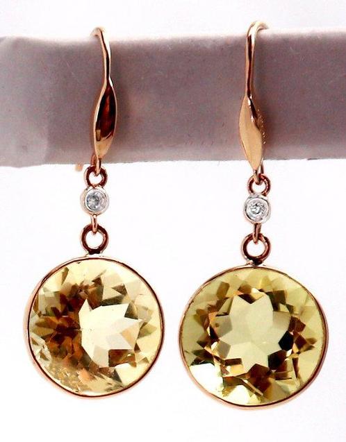 Zonder Minimumprijs - Oorbellen - 14 karaat Geel goud Quartz, Handtassen en Accessoires, Oorbellen